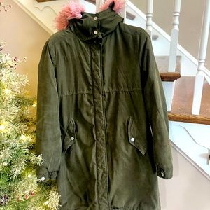 Army green with pink faux fur trimmed hood size large